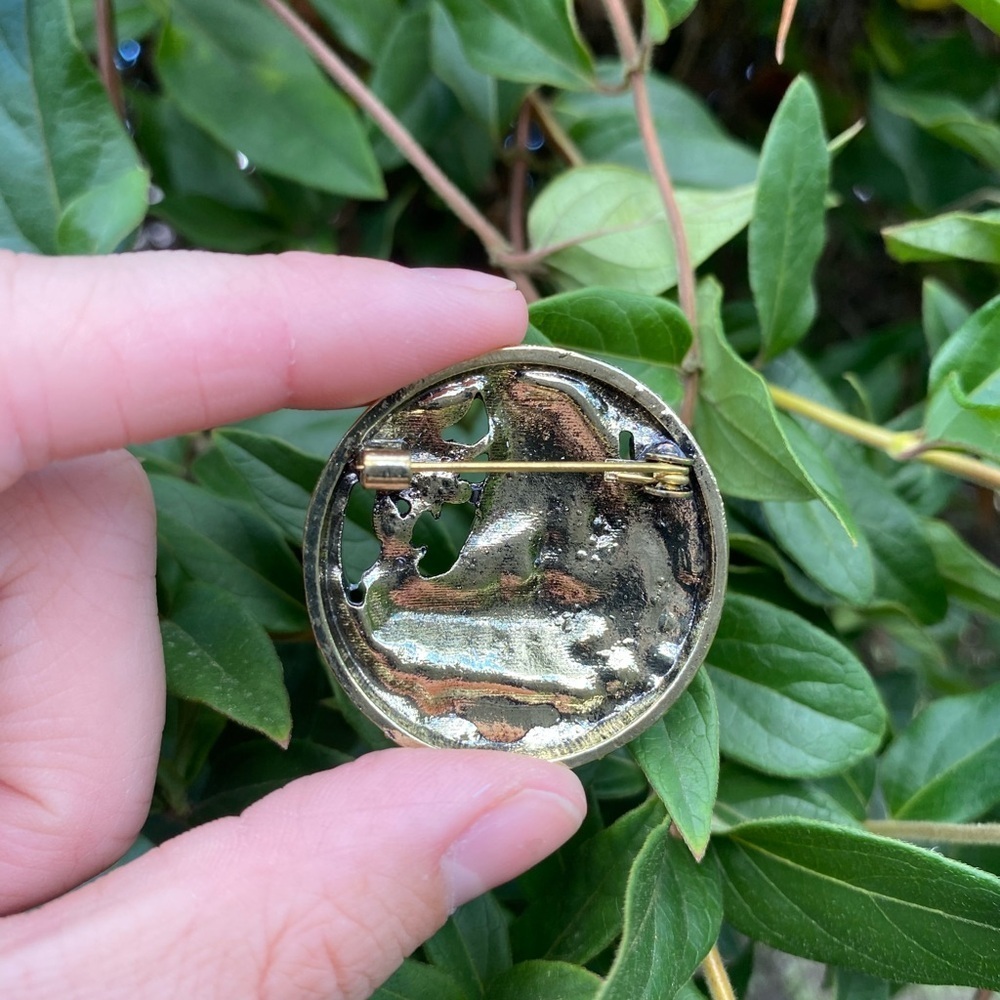 Vintage Viking Inspired Brooch, Engraved Detailing, Gold Tone, Water Dragon - Picture 4 of 4